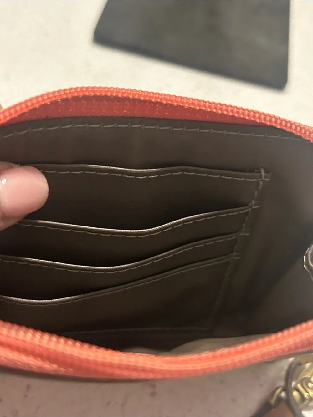 Fossil Peach Canvas Owl Zip Card Wristlet
